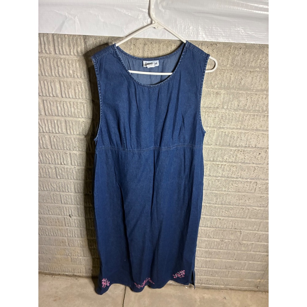 Time Out 90's Denim Dress Floral Embroidery Sleeveless Blue Size L‎